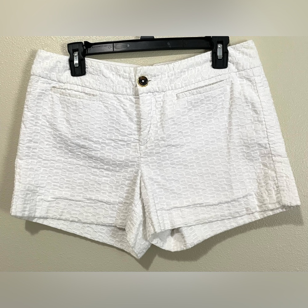 Banana Republic Women’s 8 Shorts Eyelet Clean White Chino Geometric 100% Cotton